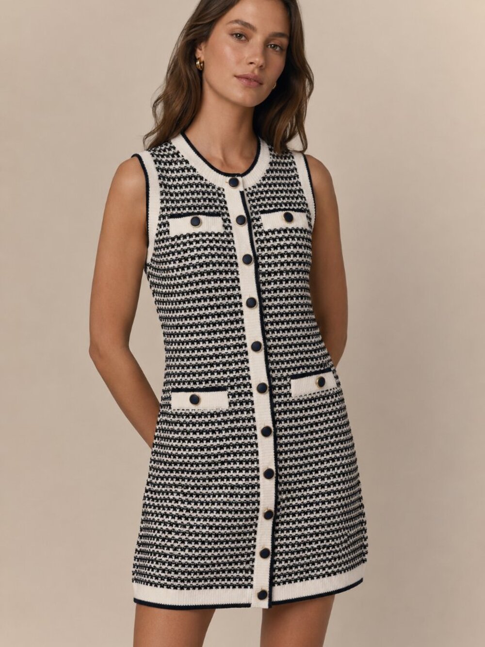 Tuckernuck Pomander Place Bardot Mini Dress Medium NWT Navy White Knit